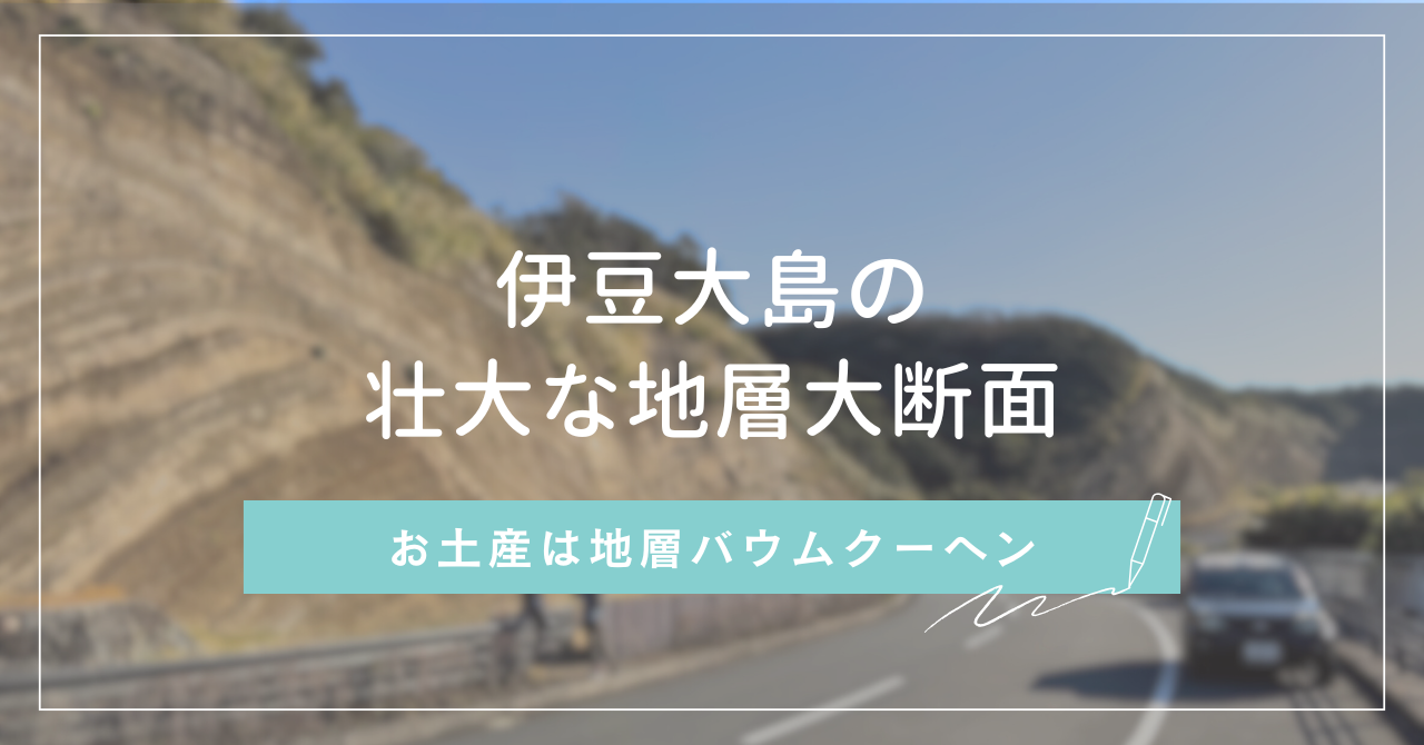 伊豆大島の壮大な地層大断面　お土産は地層バウムクーヘン